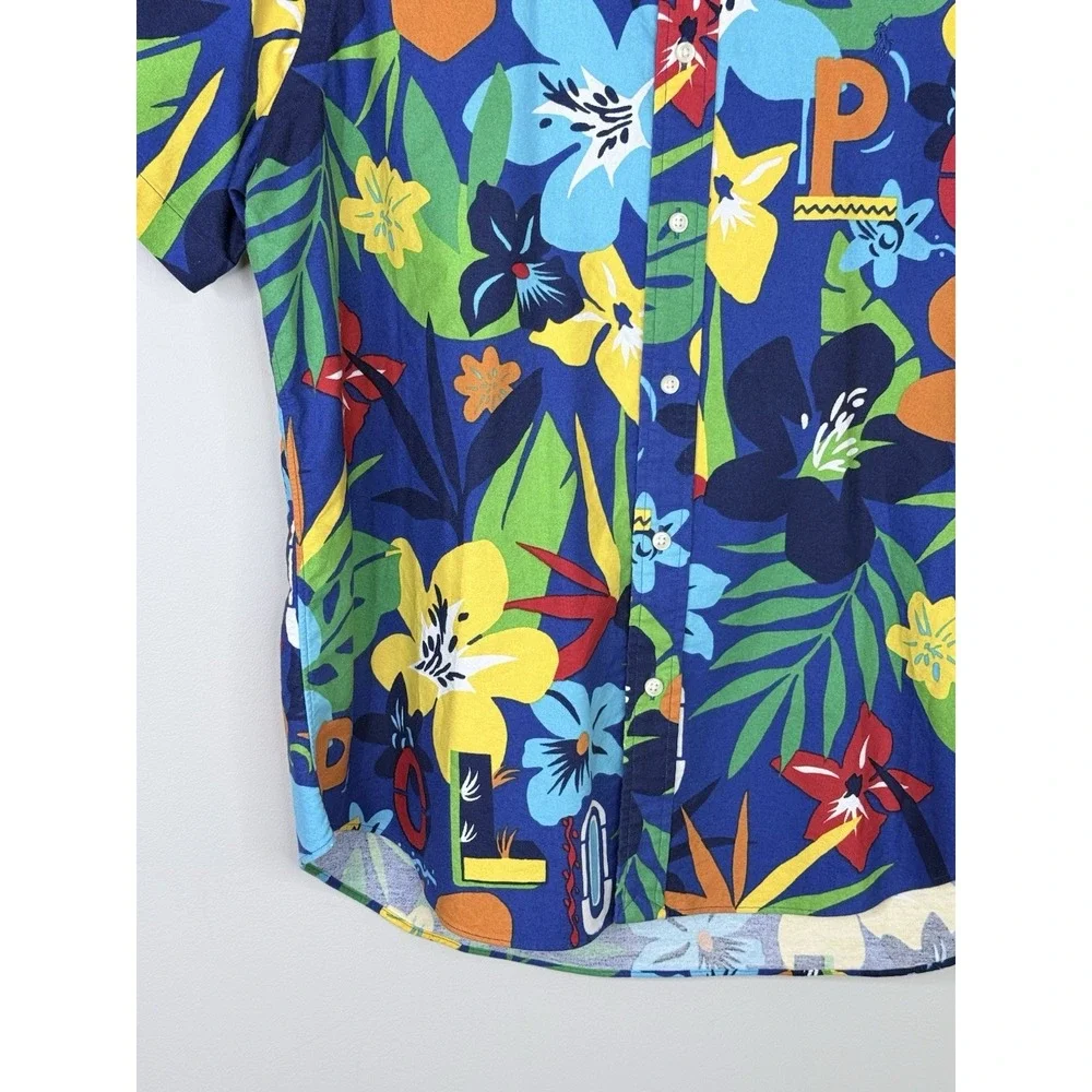 Polo Ralph Lauren AOP Tropical Print Oxford SS Button Up Dress Shirt Camp Large